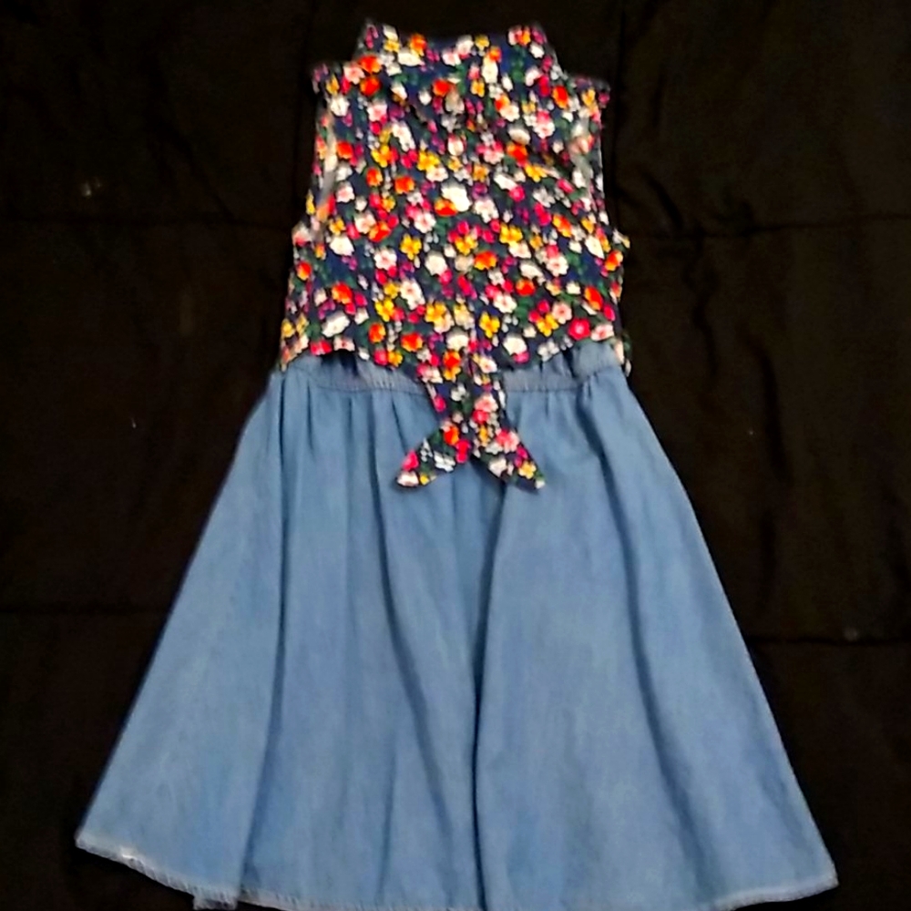 Girls summer floral denim dress